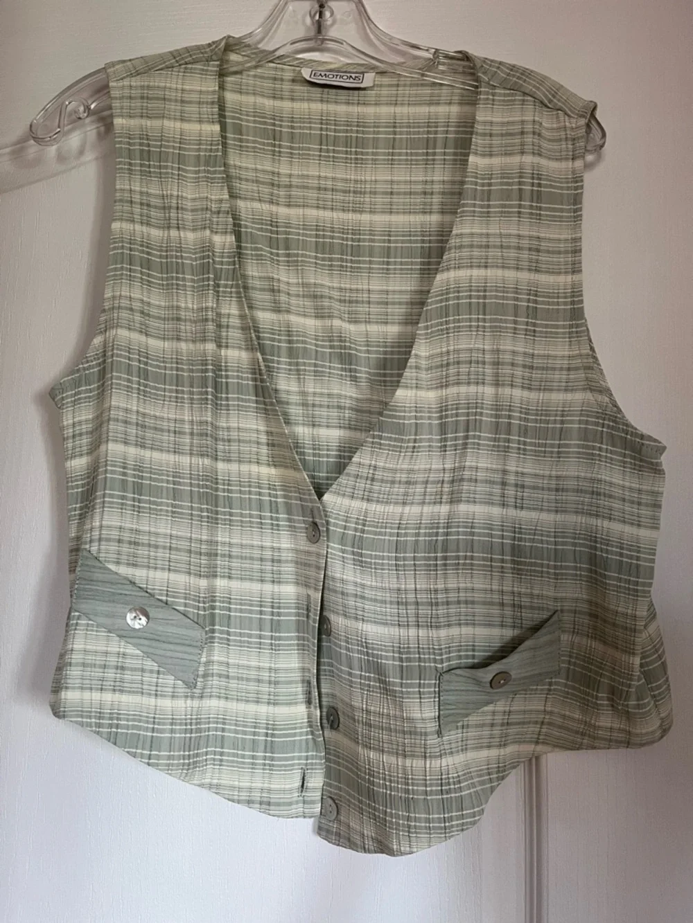 Vintage- Women's Sage Plaid Button-Front Casual Vest - Picture 1 of 3